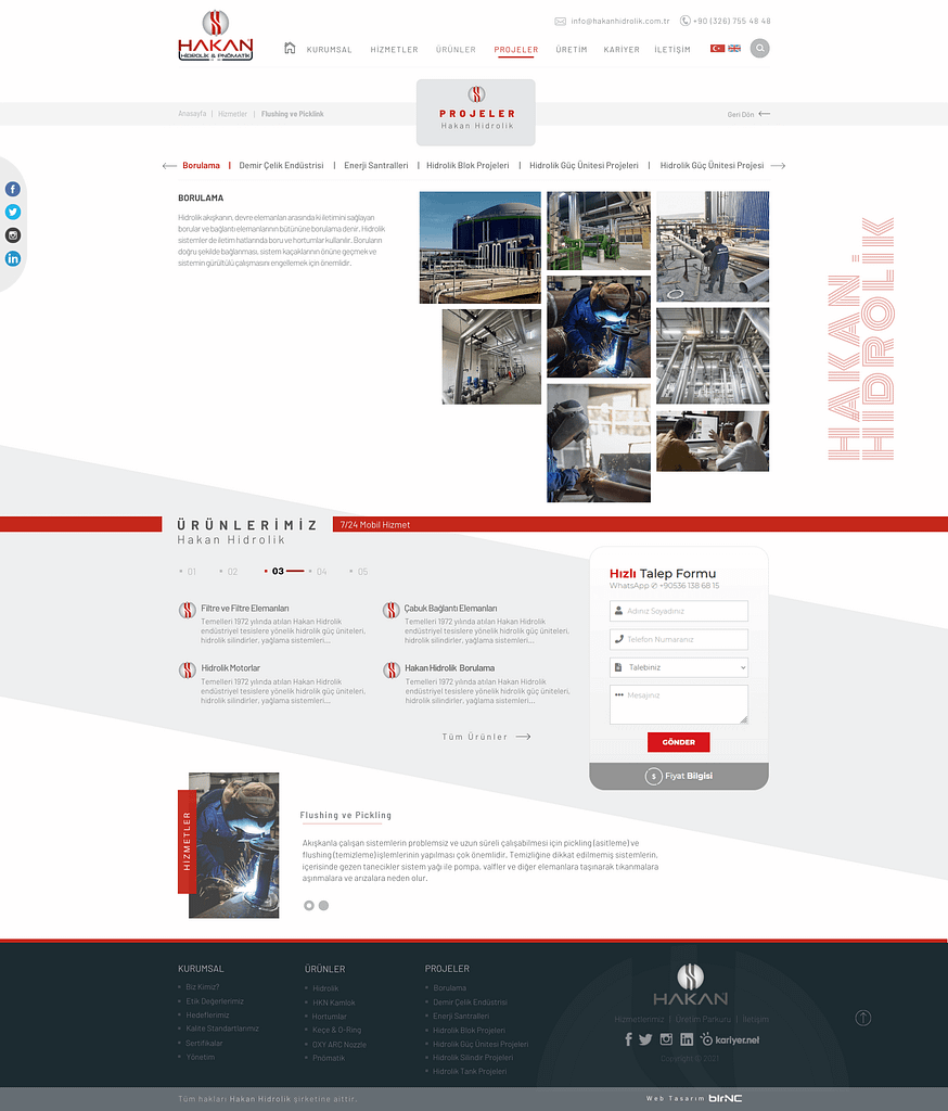 projeler sayfasi tasarimi hakan hidrolik